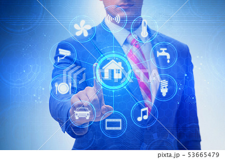 Smart home concept with devices and appliances 53665479
