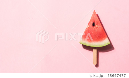 watermelon popsicle on pink,flat lay watermelon popsicle on pink,flat lay 53667477