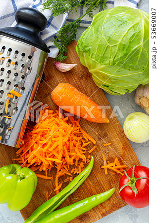 Vegetables for making soup close-up. 53669007