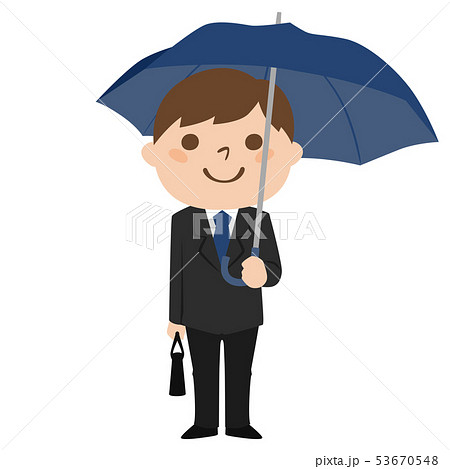 ビジネスマンのイラスト 雨の日に傘をさしている男性 のイラスト素材
