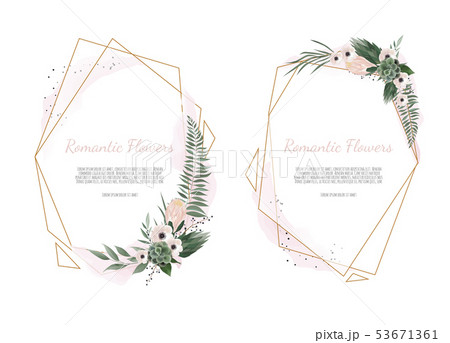 Card with leaves and geometrical frame. Floral Card with leaves and geometrical frame. Floral 53671361