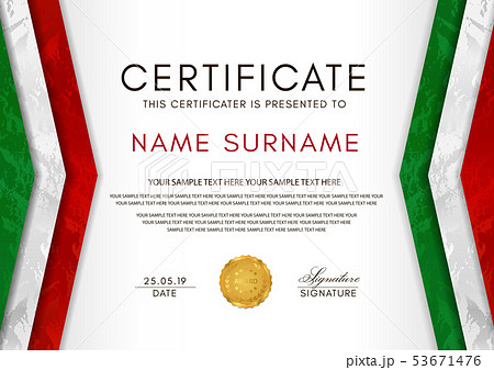 Certificate template with Italian flag (black, red Certificate template with Italian flag (black, red 53671476