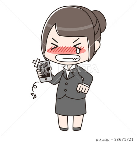 スマートフォンが壊れて悔しがっているスーツの女性 53671721