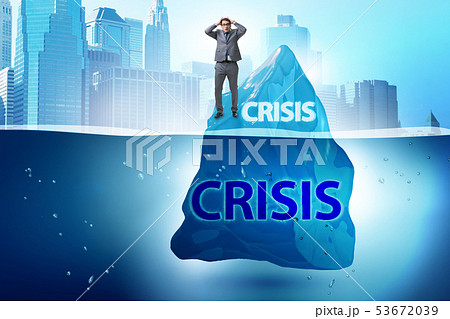 Crisis concept with businessman on iceberg 53672039