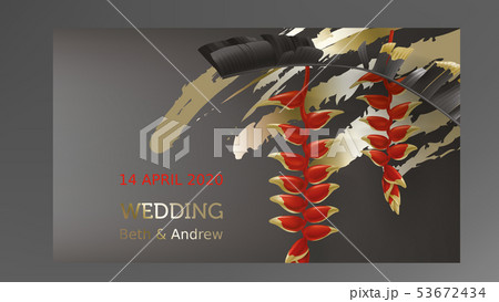 Tropical black and gold leaves on dark background 53672434