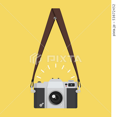 hanging old camera  in a flat style with strap 53672452