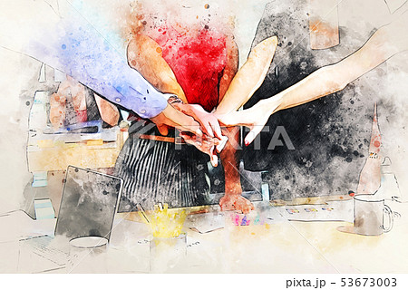colorful shape on handshake teamwork watercolor. 53673003