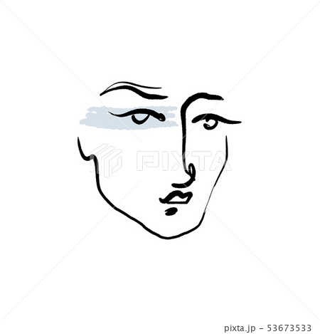 Line Drawn Black And White Trendy Face Silhouette. Abstract