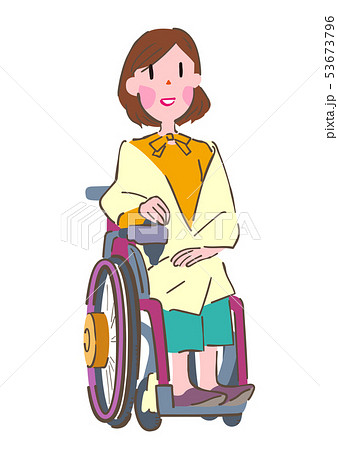 ショールを羽織った車椅子の女性 イラストのイラスト素材