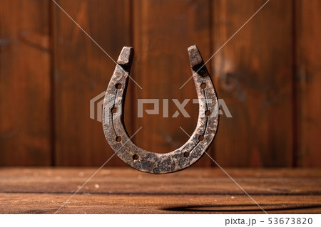 Horseshoe Wooden Background 53673820