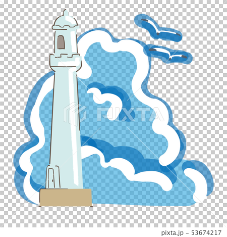 Towering incoming road clouds and gull lighthouse illustration 53674217