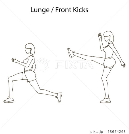 Lunge front kicks exercise outline 53674263
