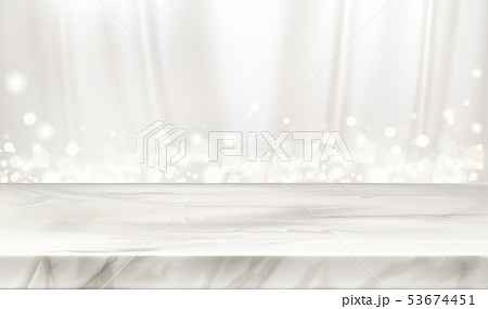 Marble stage or table with white silk background 53674451