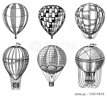 Set Of Hot Air Balloons Vector Retro Flying のイラスト素材