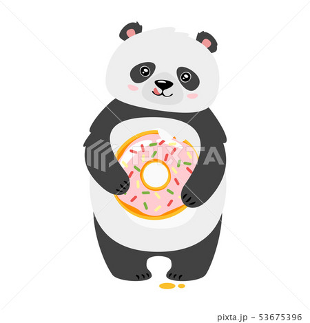 Cute panda eating donut flat vector illustration 53675396