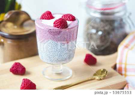 Chia pudding with almond milk, yogurt, 53675553