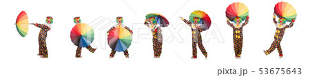 Clown with umbrella isolated on white 53675643