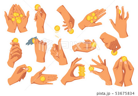 Hands with coins flat vector illustrations set Hands with coins flat vector illustrations set 53675834