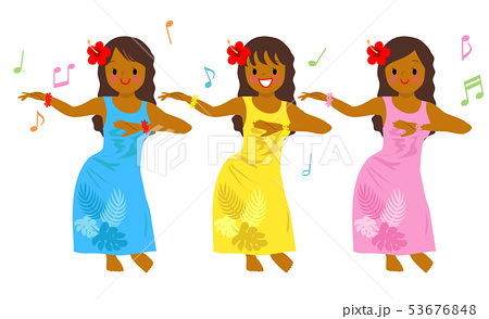 フラダンスを踊る三人娘のイラスト素材