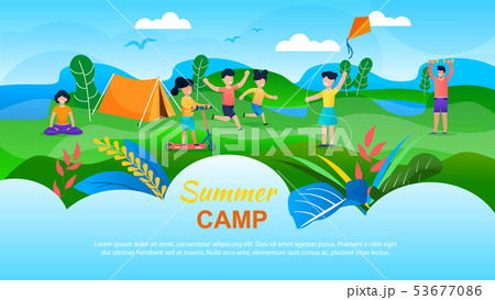 Summer Camp for Children Advertising Flat Banner 53677086