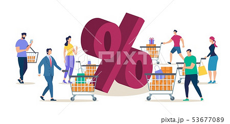 Clients Shopping on Store Sale Flat Vector Concept 53677089