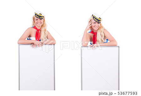 Stewardess with blank board on white Stewardess with blank board on white 53677593