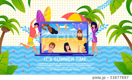 Cartoon Flat Banner Advertising Rest on Sea Coast 53677697