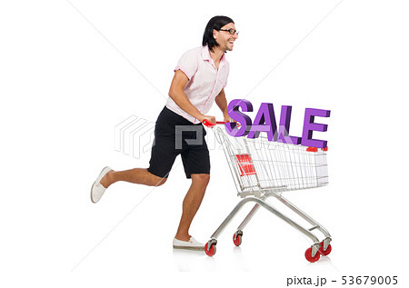 Man in sale and discount shopping concept 53679005