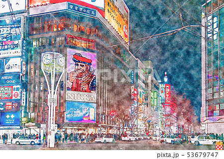 北海道 夜のすすきののイラスト素材