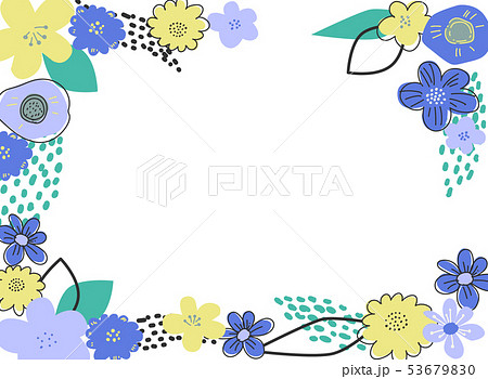 北欧風の花フレーム 青 枠 のイラスト素材
