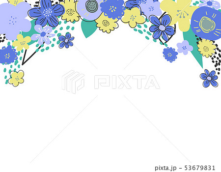 北欧風の花フレーム 青 上部 のイラスト素材