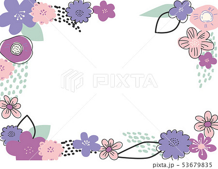 北欧風の花フレーム ピンク 枠 のイラスト素材