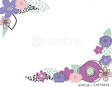 北欧風の花フレーム ピンク 角 のイラスト素材