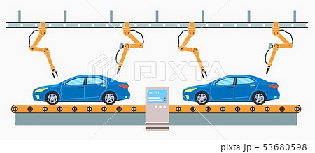Car production line. Auto assembly conveyor. Car production line. Auto assembly conveyor. 53680598