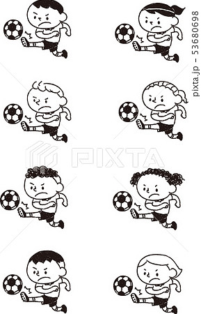 サッカーボールを蹴るいろいろな国の子供のイラスト素材