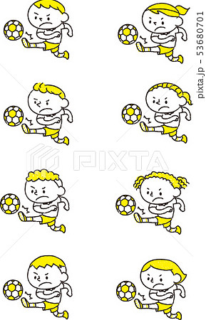 サッカーボールを蹴るいろいろな国の子供(黄色) サッカーボールを蹴るいろいろな国の子供(黄色) 53680701
