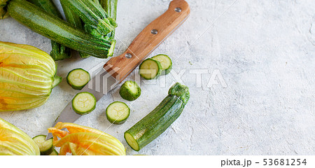 Young Zucchini With Flowers Young Zucchini With Flowers 53681254