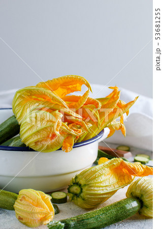 Young Zucchini With Flowers 53681255