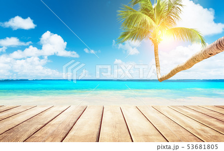 Blurred blue sky and sea with bokeh light and 53681805