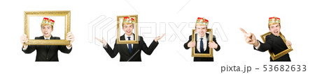 Man with picture frame isolated on the white Man with picture frame isolated on the white 53682633
