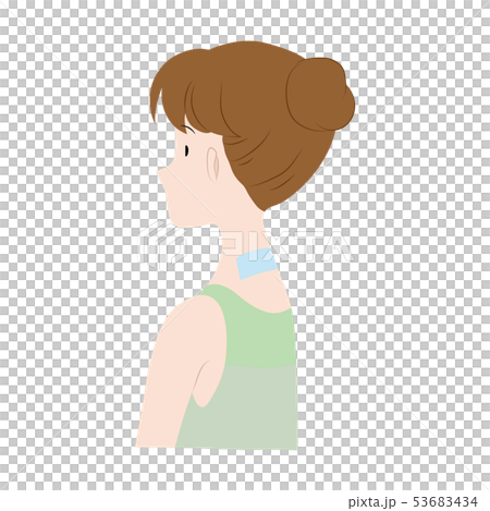 首の後に冷却シートを貼っている女性のイラスト 53683434