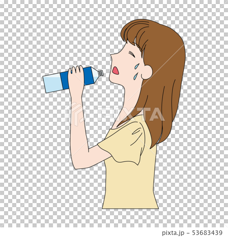 水分補給をする女性のイラストのイラスト素材