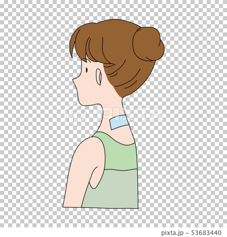 首の後に冷却シートを貼っている女性のイラストのイラスト素材 53683440 Pixta