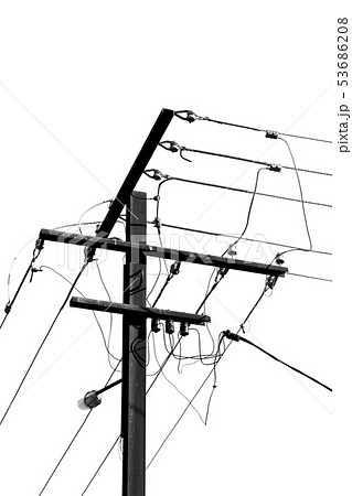 power line with electrical pole in the clear sky 53686208