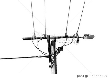 power line with electrical pole in the clear sky 53686209