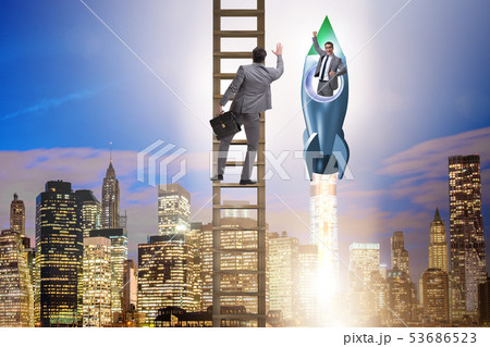 Competition concept with businessman on rocket 53686523