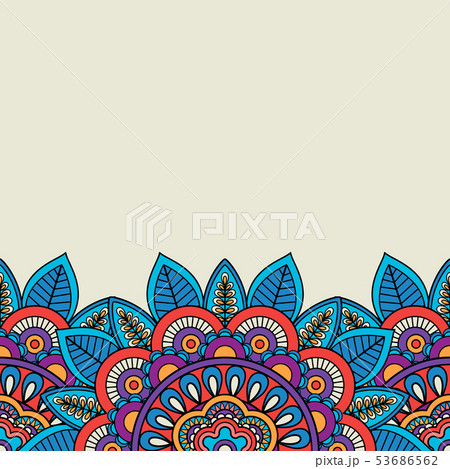 Doodle floral motifs and leaves border 53686562