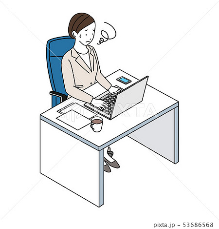 パソコン　女性　イラスト　表情　困る 53686568