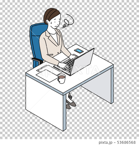 パソコン　女性　イラスト　表情　困る 53686568