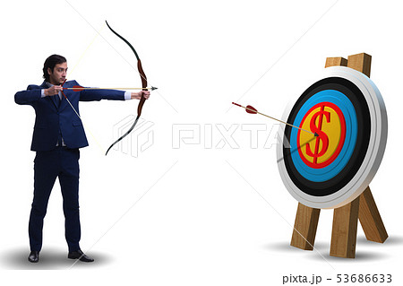 Businessman aiming arrow with bow 53686633